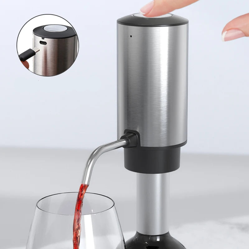 Recarregável Electric Wine Opener Set, Abridor de garrafas para amantes do vinho, Decanter and Aerator, Aço inoxidável, 4 em 1