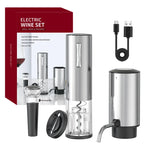 Recarregável Electric Wine Opener Set, Abridor de garrafas para amantes do vinho, Decanter and Aerator, Aço inoxidável, 4 em 1
