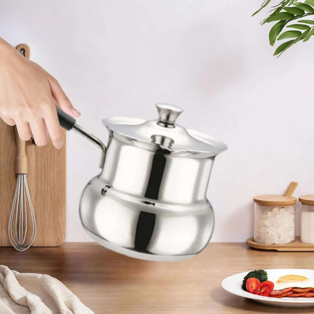 Pote de café turco de aço inoxidável, cabo longo, jarro de derretimento de manteiga de chocolate, acessórios de cozinha para barista, pote portátil para acampamento