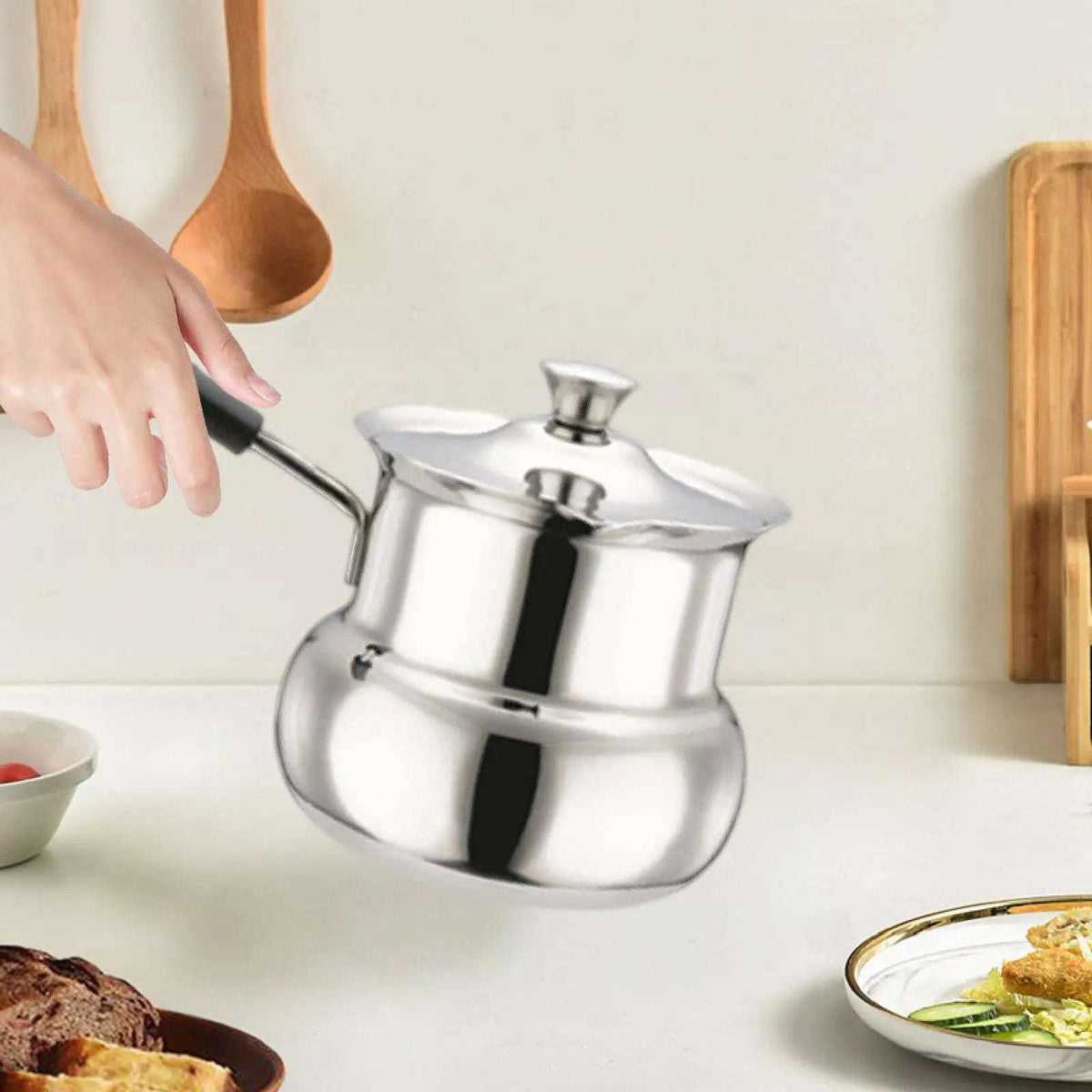 Pote de café turco de aço inoxidável, cabo longo, jarro de derretimento de manteiga de chocolate, acessórios de cozinha para barista, pote portátil para acampamento