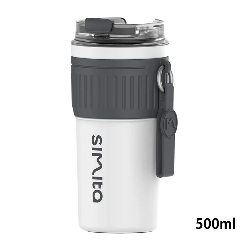 FEIJIAN-Copo de café em aço inoxidável, copo térmico portátil, caneca de viagem com corda de elevação, antiderrapante, 500ml, 400ml