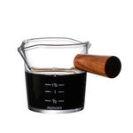 Copo Medidor Espresso com Cabo de Madeira, Dupla e Única Boca, Jarro de Leite, resistente ao calor, Café Shot Glass, Escala Medida Canecas