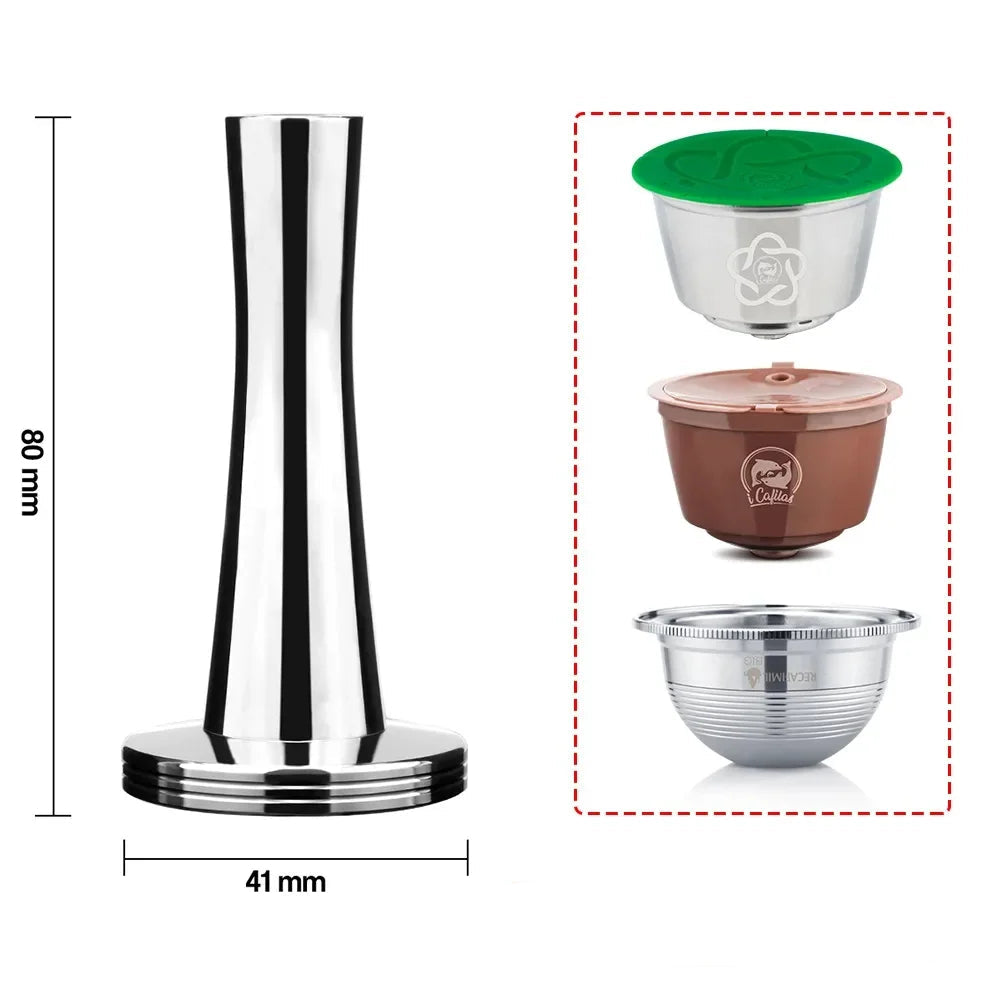 304 Aço Inoxidável Coffee Pod Tamper, Pressão do Martelo do Pó, Filtros portáteis para Dolce Gusto, Nespresso Tassimo
