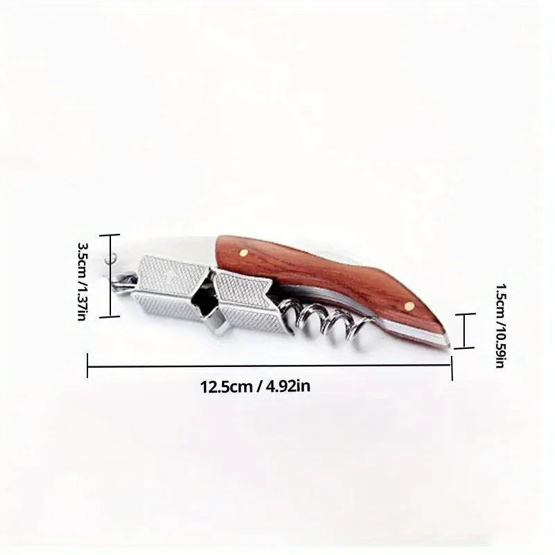 Aço inoxidável profissional vinho saca-rolhas com cabo de madeira, portátil parafuso saca-rolhas, multifunções Beer Cap garrafa, 1PC