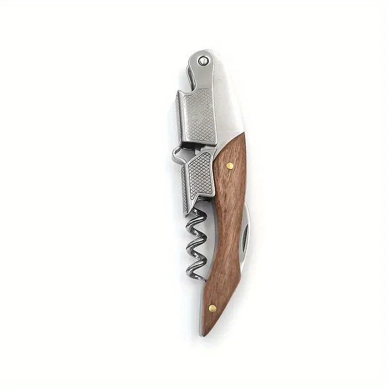 Aço inoxidável profissional vinho saca-rolhas com cabo de madeira, portátil parafuso saca-rolhas, multifunções Beer Cap garrafa, 1PC