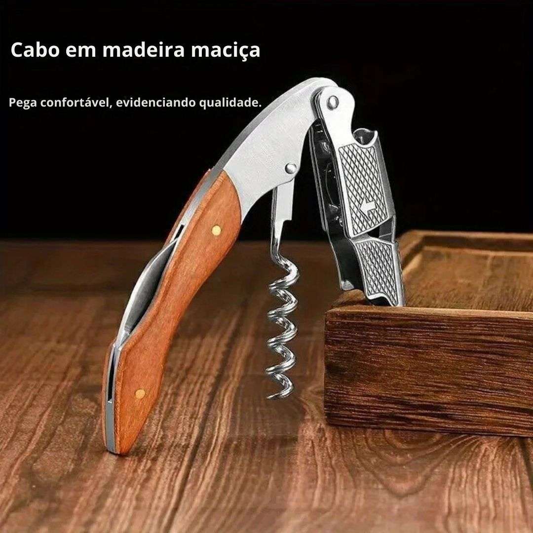 Aço inoxidável profissional vinho saca-rolhas com cabo de madeira, portátil parafuso saca-rolhas, multifunções Beer Cap garrafa, 1PC