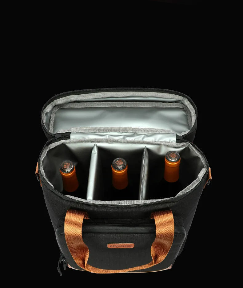 DENUONISS-Saco térmico do piquenique do couro à prova de vazamento, saco refrigerando do vinho, saco térmico portátil, saco do refrigerador do vintage, 100% Leakproof, novo, 2020