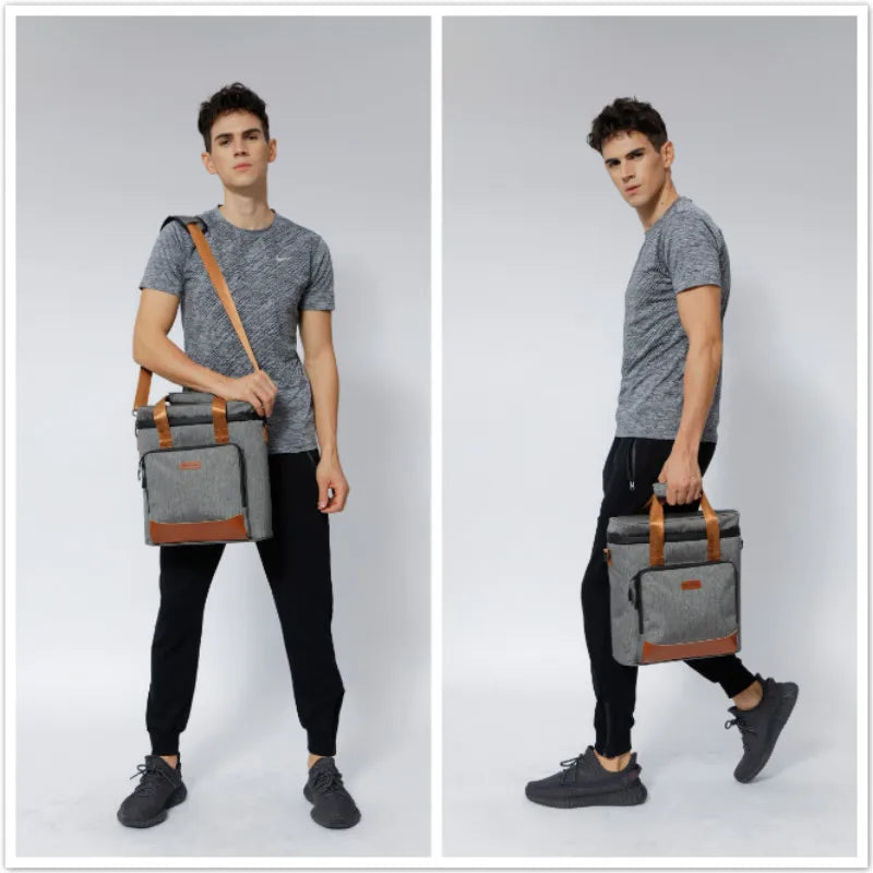 DENUONISS-Saco térmico do piquenique do couro à prova de vazamento, saco refrigerando do vinho, saco térmico portátil, saco do refrigerador do vintage, 100% Leakproof, novo, 2020