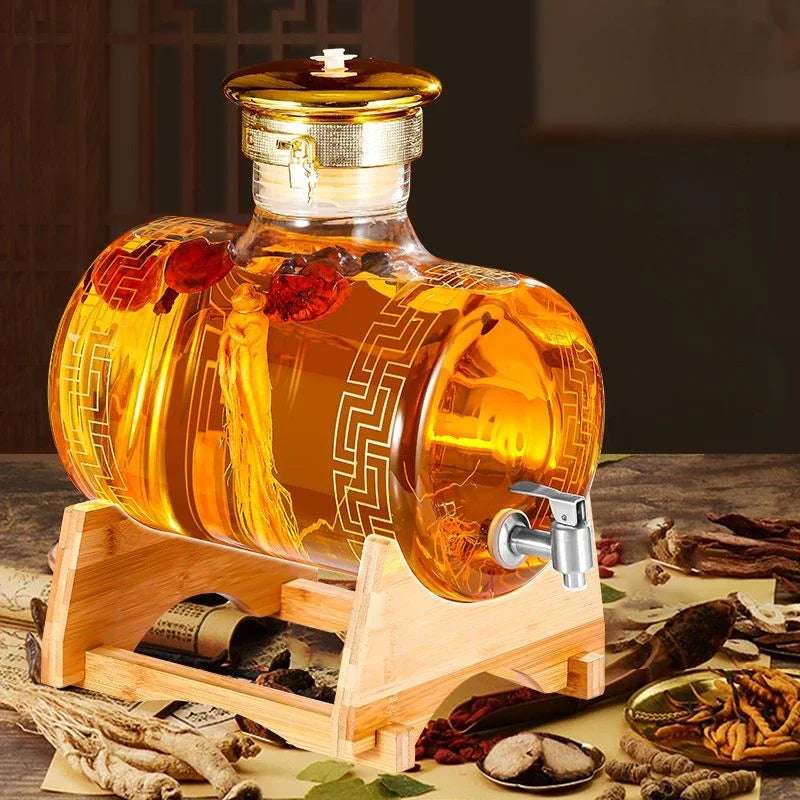 Garrafa de vidro de vinho de luxo com torneira selada de alta qualidade, Garrafa de medicina Ginseng Baijiu Garrafa vazia com torneira