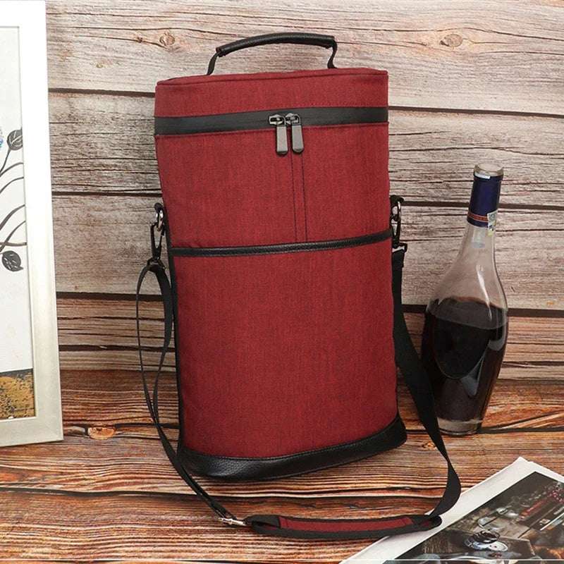 Bolsa térmica isolada para garrafa de vinho, alça de ombro ajustável térmica para piquenique ao ar livre, transportadora de viagem, sacola de vidro de vinho