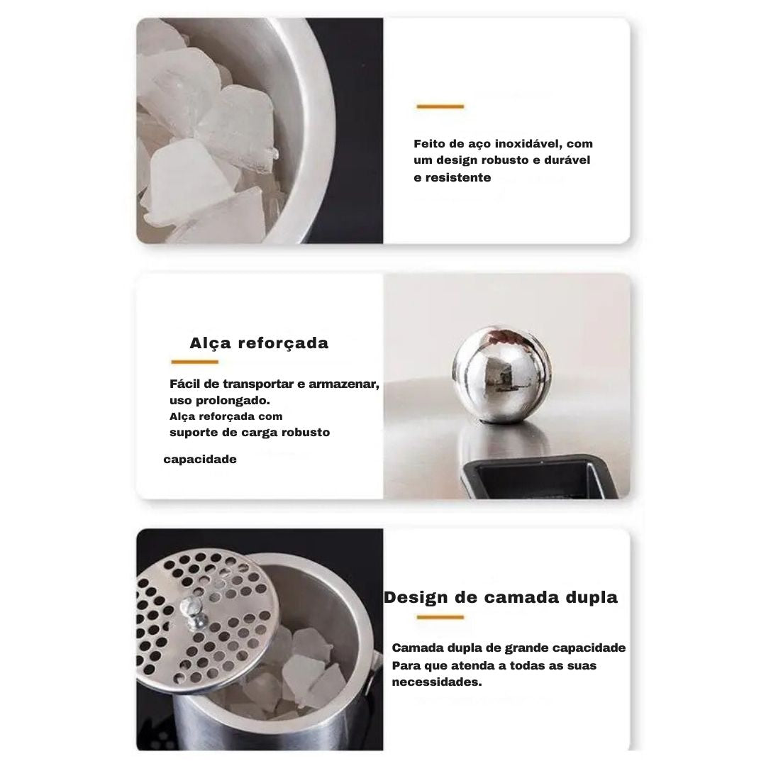 Balde De Gelo De Aço Inoxidável Com Pinças, 1.3L, Filtro De Parede Dupla, Punho, Casa, Bar, Refrigeração, Cerveja, Champanhe, Baldes Refrigeradores