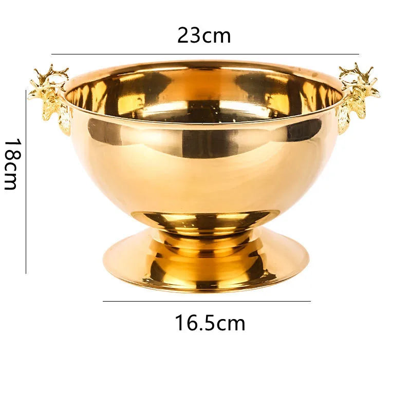 304 Aço Inoxidável Caixa de Gelo, Cervo Cabeça Orelha Champagne Tigela Balde de Parede Dupla Refrigerador de Qualidade Alimentar Balde de Gelo Bar Suprimentos 3L