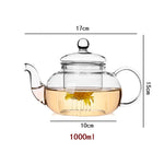 Bule de chá de vidro resistente ao calor de 1000ml, bule de vidro com inuser folha de chá pote de café de ervas conjunto de chá prático garrafa de chá flor