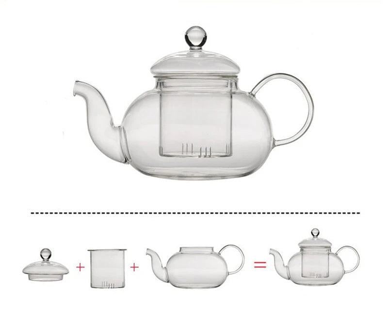 Bule de chá de vidro resistente ao calor de 1000ml, bule de vidro com inuser folha de chá pote de café de ervas conjunto de chá prático garrafa de chá flor