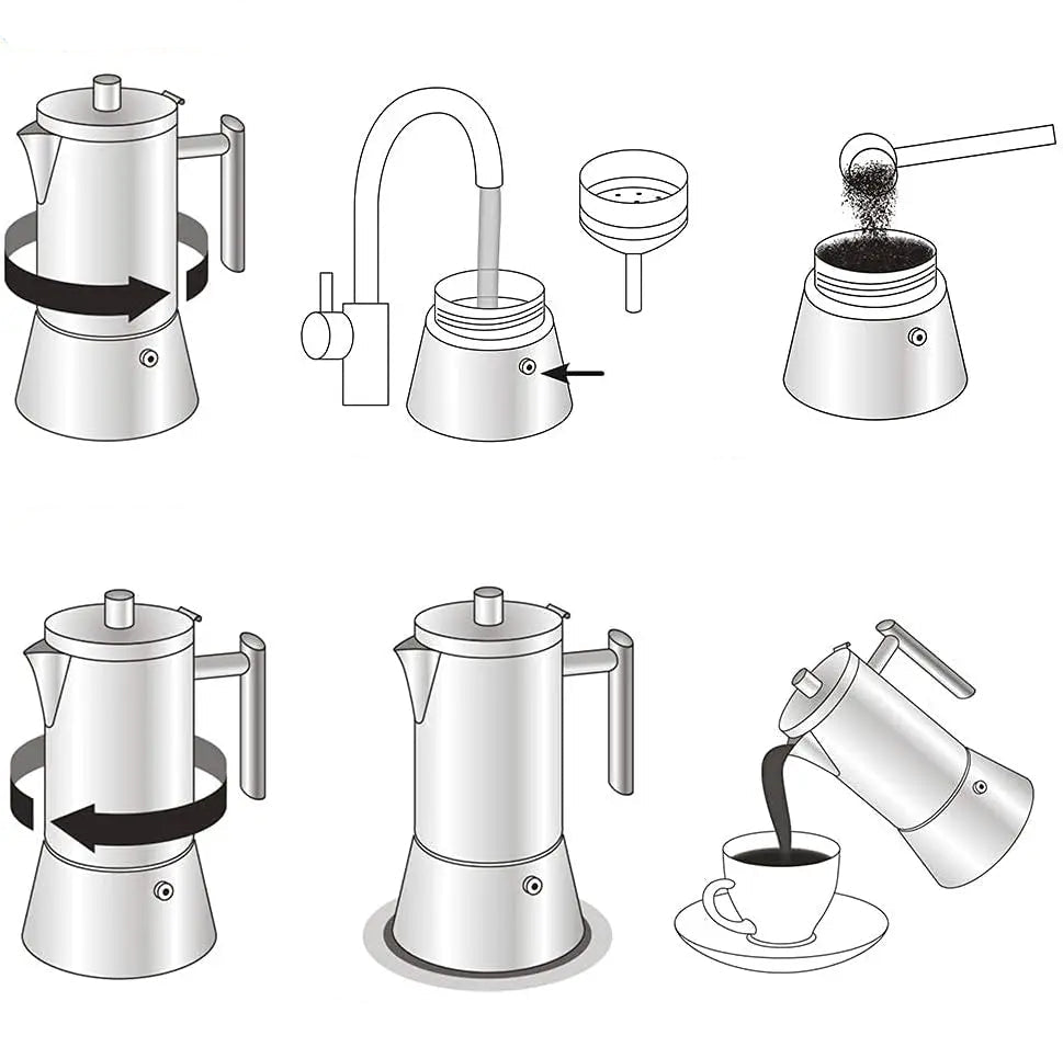 Easyworkz Diego-Stovetop Espresso Maker, Máquina De Café Italiano, Moka Pot Indução, Aço Inoxidável, 4Cup, 6.8 oz