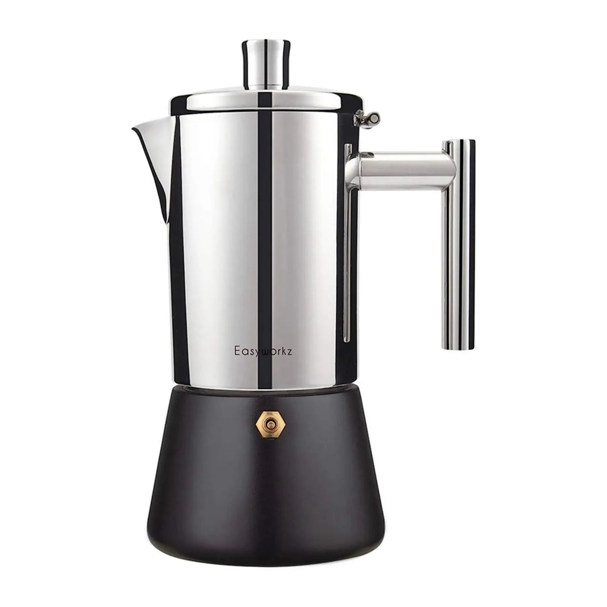 Easyworkz Diego-Stovetop Espresso Maker, Máquina De Café Italiano, Moka Pot Indução, Aço Inoxidável, 4Cup, 6.8 oz