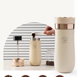 Cafeteira de viagem francesa portátil, Caneca isolada de chá em aço inoxidável, Cafeteira de parede dupla, 320ml