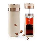 Cafeteira de viagem francesa portátil, Caneca isolada de chá em aço inoxidável, Cafeteira de parede dupla, 320ml