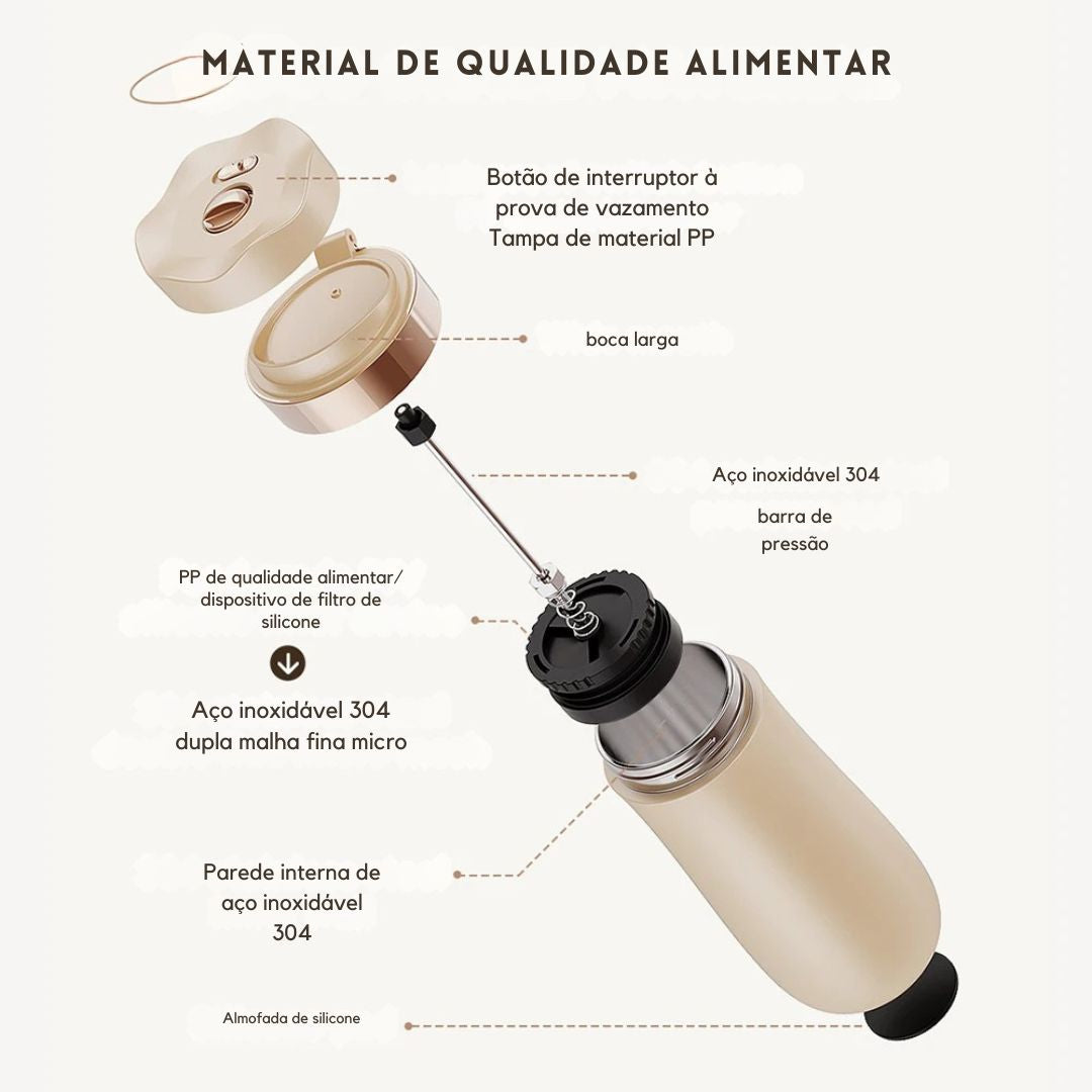 Cafeteira de viagem francesa portátil, Caneca isolada de chá em aço inoxidável, Cafeteira de parede dupla, 320ml