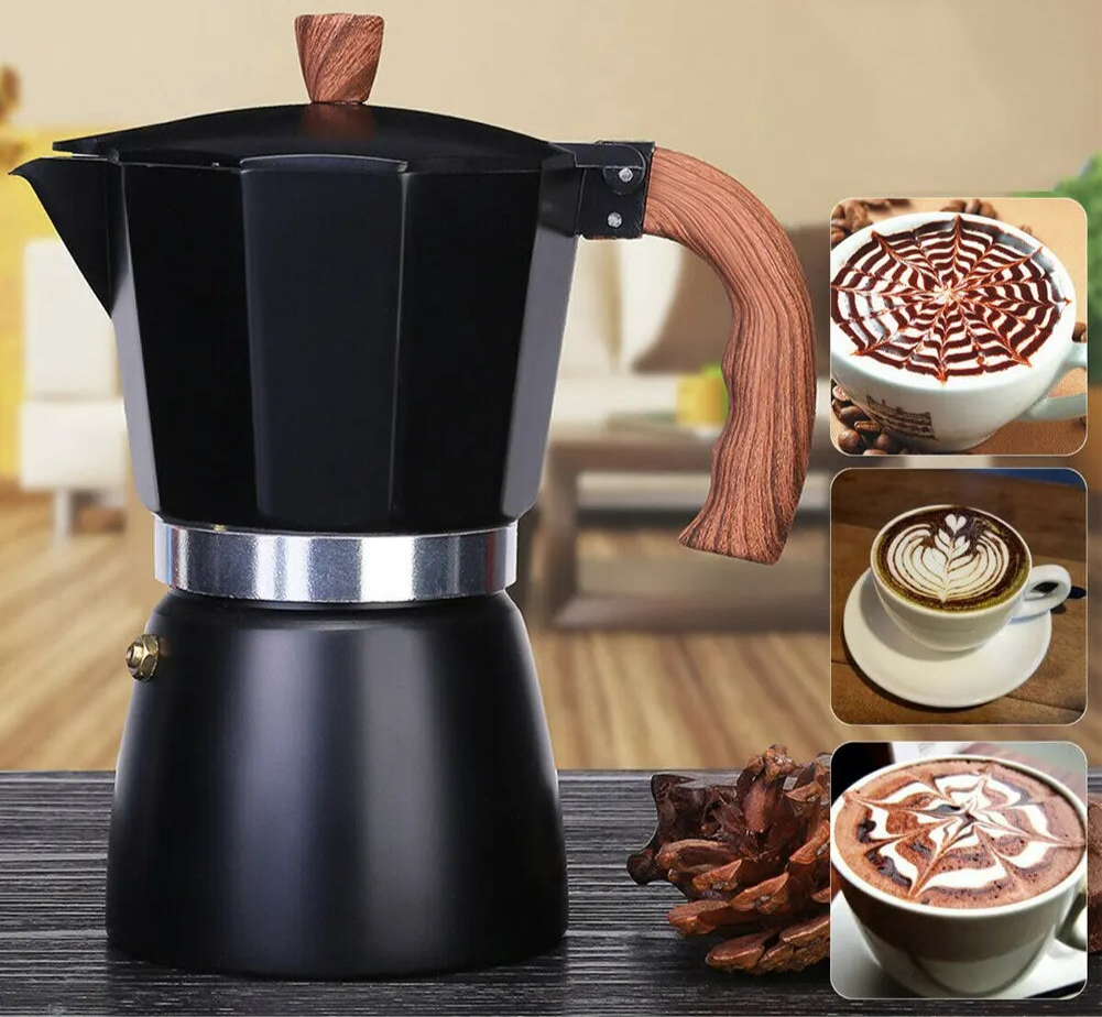150ml 300ml Vintage Handle Madeira Espresso Maker Moka Pot Clássico Café Italiano Ferramentas Cozinha Café Acessórios