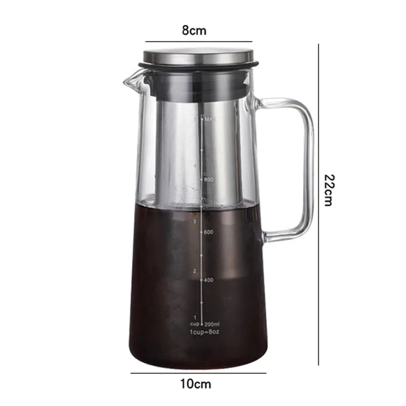 Leeseph Hermético Cold Brew e Cafeteira Gelada Infusor de Chá Garrafa De Vidro Com Filtro De Aço Inoxidável Removível, 1.0L, 34oz