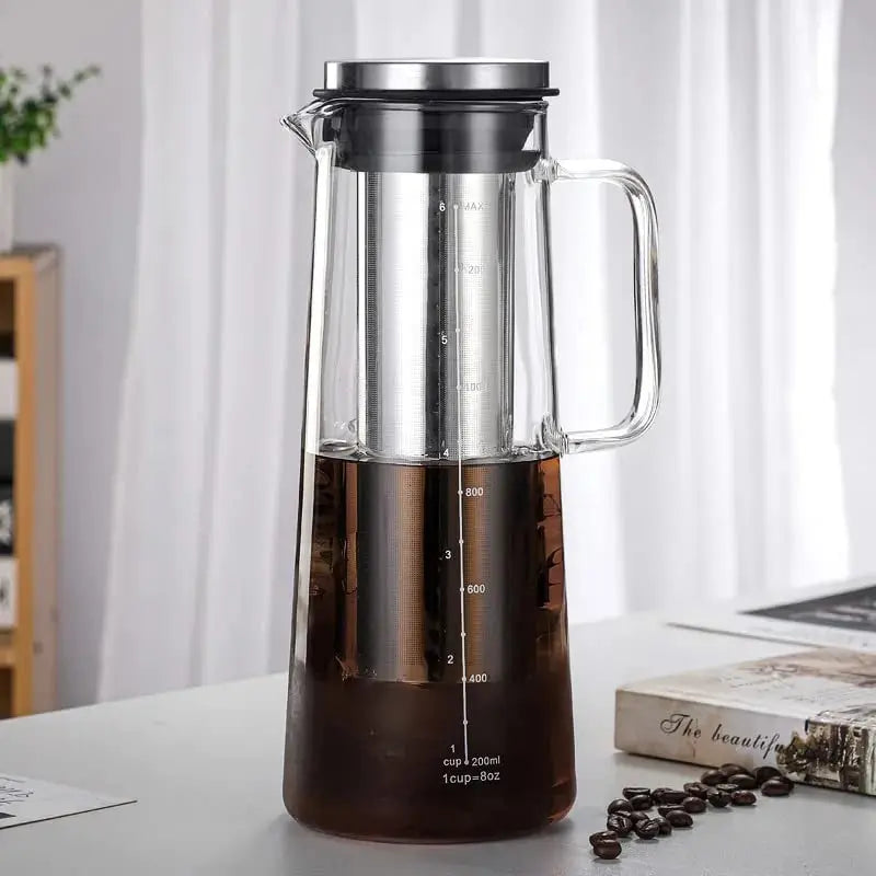 Leeseph Hermético Cold Brew e Cafeteira Gelada Infusor de Chá Garrafa De Vidro Com Filtro De Aço Inoxidável Removível, 1.0L, 34oz