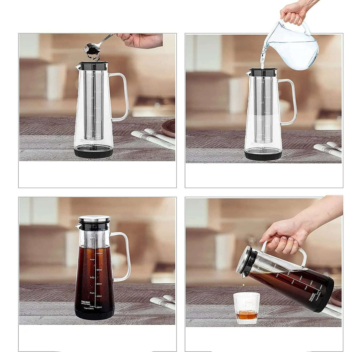 Leeseph Hermético Cold Brew e Cafeteira Gelada Infusor de Chá Garrafa De Vidro Com Filtro De Aço Inoxidável Removível, 1.0L, 34oz