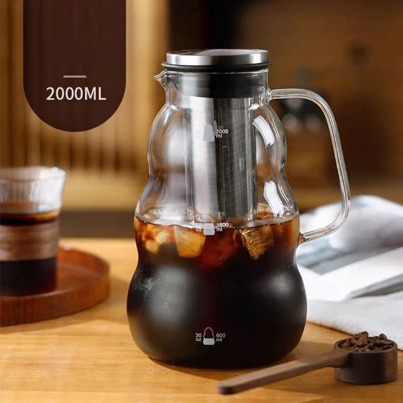 Cold Brew Iced Coffee Maker, Infusor hermético de chá, Jarra De Vidro Com Filtro De Aço Inoxidável Removível, 1L 1.4L 2L