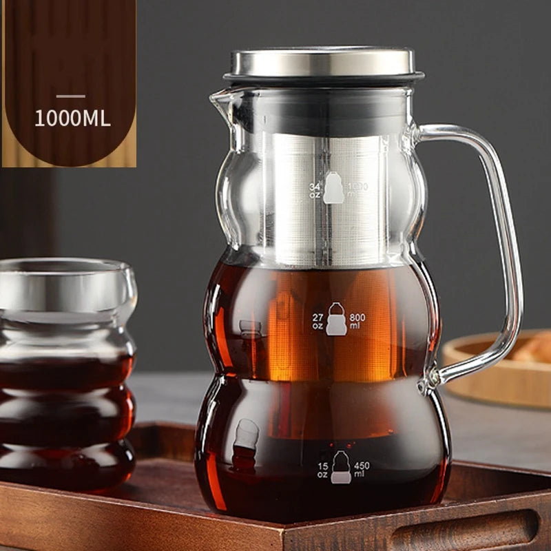 Cold Brew Iced Coffee Maker, Infusor hermético de chá, Jarra De Vidro Com Filtro De Aço Inoxidável Removível, 1L 1.4L 2L