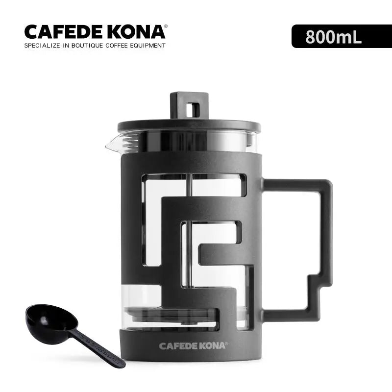 CAFEDE KONAPrensa Francesa para Café e Chá, Cafeteira com Bule de Vidro, Malha de Alta Densidade, Aço Inoxidável, Resistente ao Calor, Cafede Kona