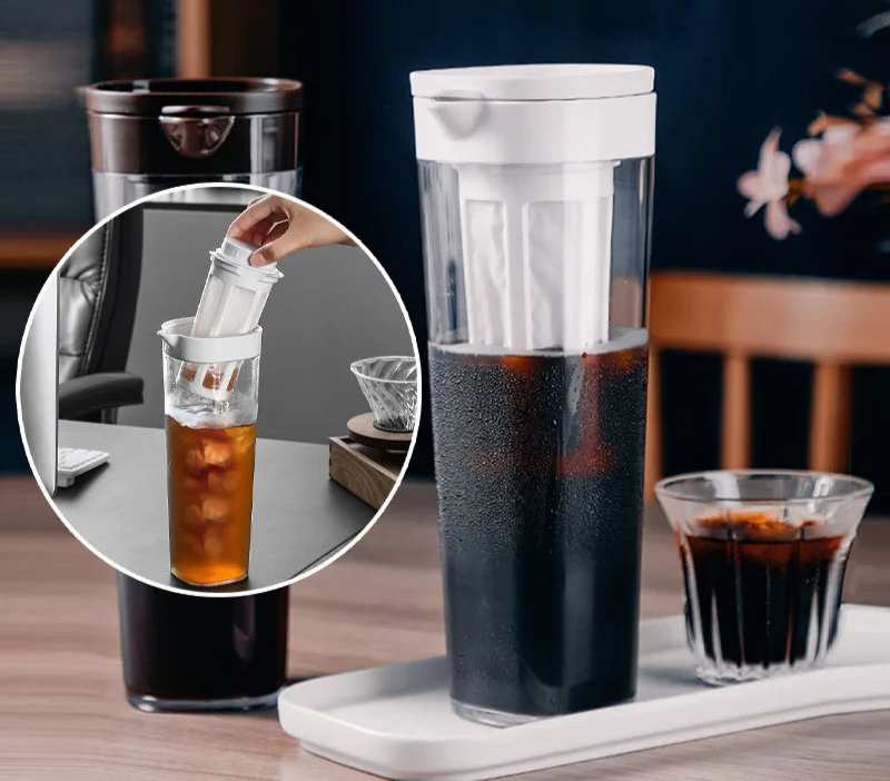Máquina de infusão fria, Chaleira, Jarro de água, Fazendo café gelado, Chá de frutas de limonada para geladeira, 1.1L, Verão