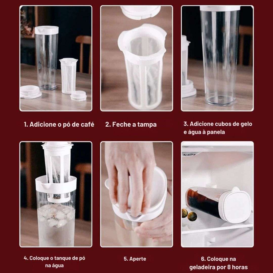 Máquina de infusão fria, Chaleira, Jarro de água, Fazendo café gelado, Chá de frutas de limonada para geladeira, 1.1L, Verão