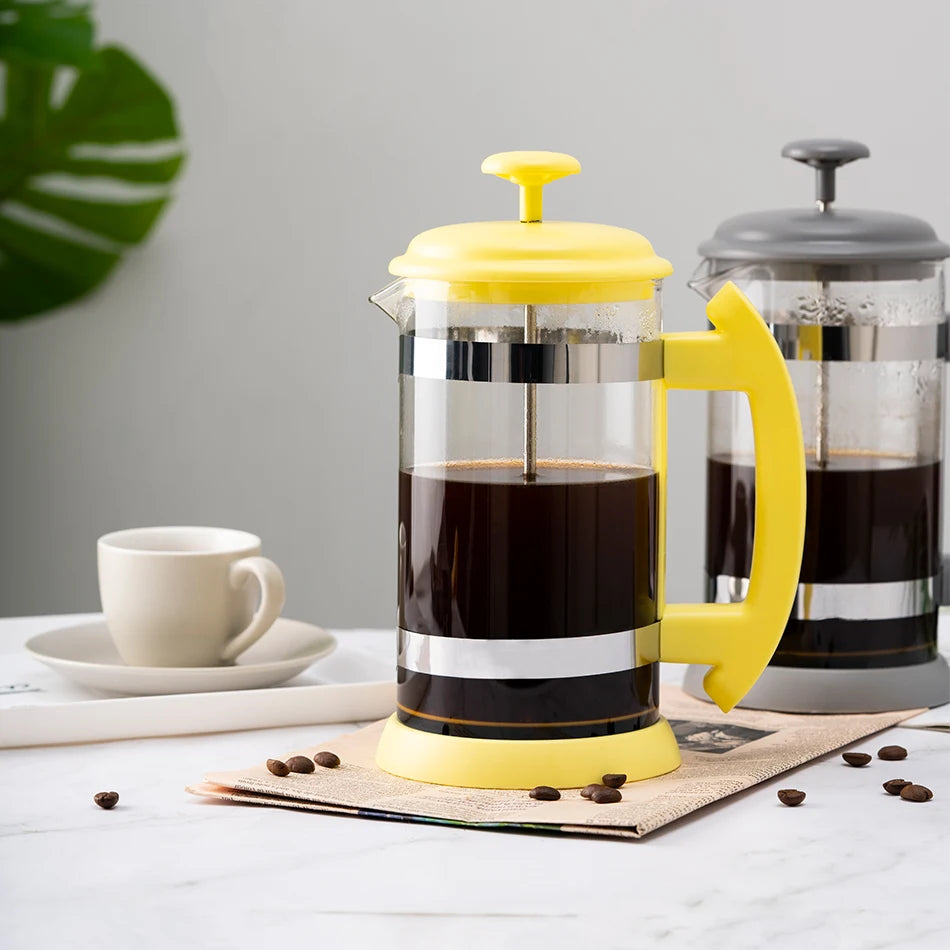 Manual de aço inoxidável bule de vidro, cafeteira, filtro coador, pressione êmbolo, café expresso, cafeteira francesa, 1000ml