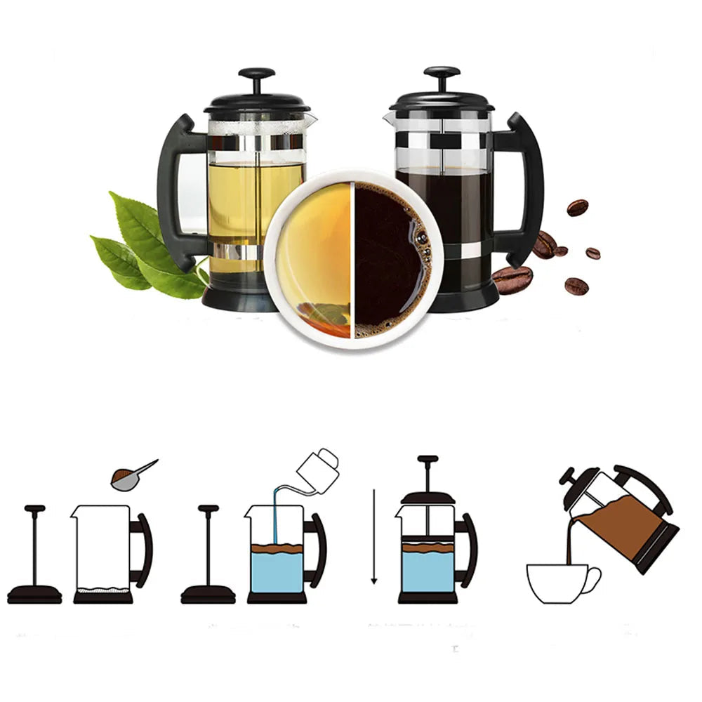 Manual de aço inoxidável bule de vidro, cafeteira, filtro coador, pressione êmbolo, café expresso, cafeteira francesa, 1000ml