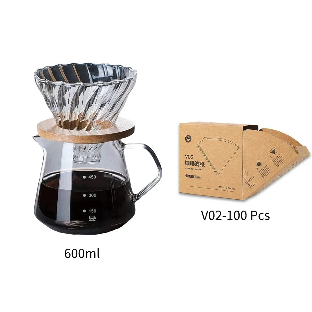 Despeje Sobre Conjunto De Cafeteira, Garrafa De Vidro Com Filtro, Gotejamento Cafeteira para Casa ou Escritório, 600ml, 300ml