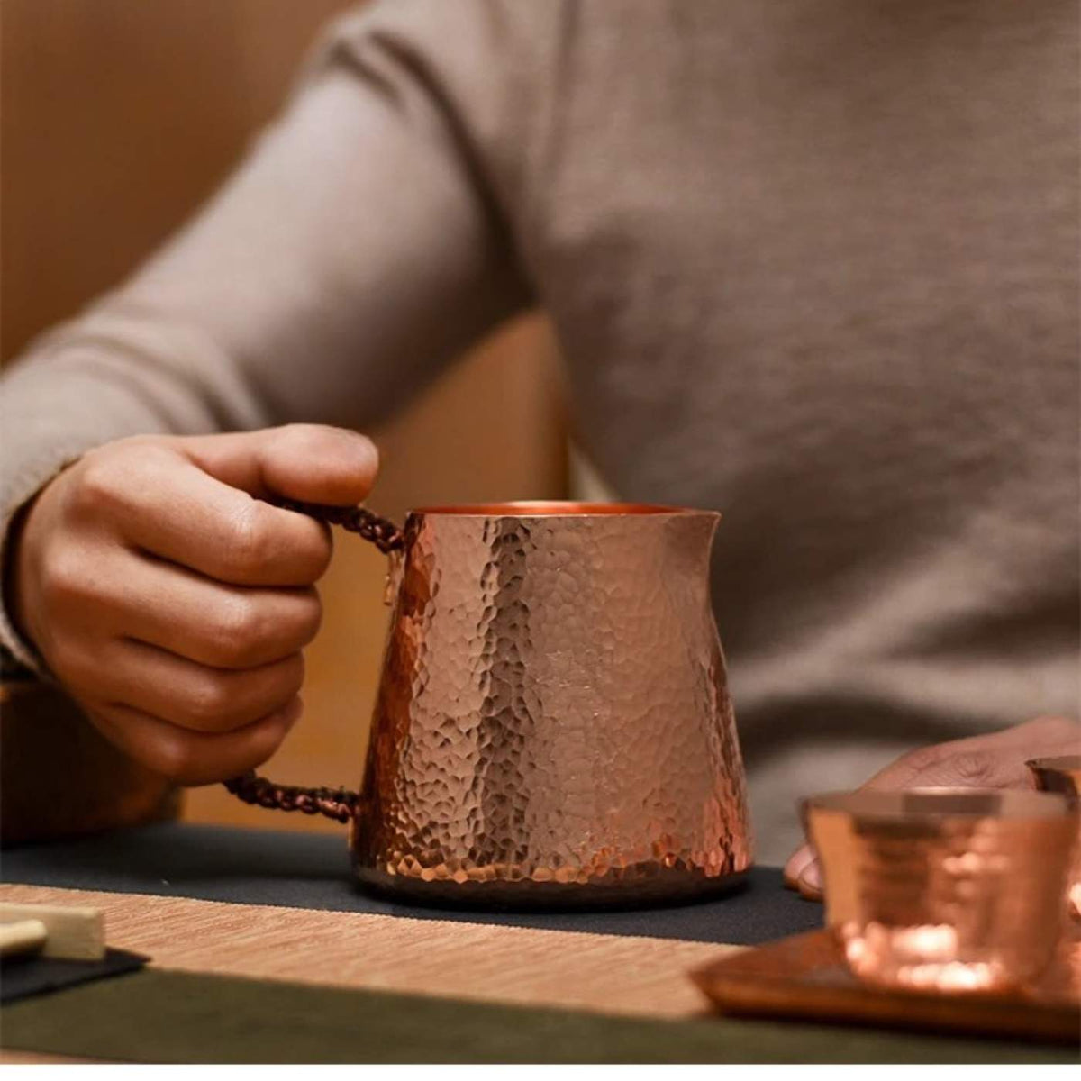 Handmade Turco Grego e Árabe Coffee Pot com Cabo De Madeira, Ibrik Leite Jarro, Handmade Jarro, Cobre Puro, Cafeteira, 1Pc