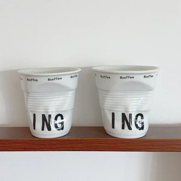 Copos e canecas estilo coreano, caneca de café, cerâmica branca, copo de rugas nórdico, carta inglesa, 200ml, 6,7 oz