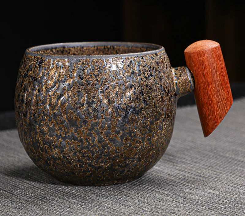 Copo De Café De Cerâmica De Cor Irregular Com Cabo De Madeira, Copo De Chá De Leite, Decoração De Mesa, Caneca Bebendo Do Vintage, Presente Home, Novo