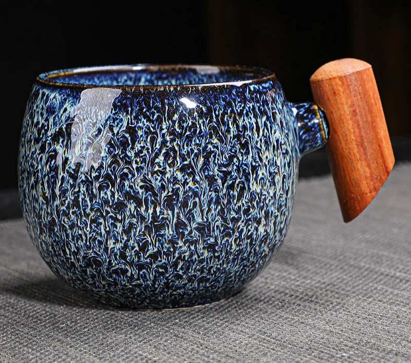 Copo De Café De Cerâmica De Cor Irregular Com Cabo De Madeira, Copo De Chá De Leite, Decoração De Mesa, Caneca Bebendo Do Vintage, Presente Home, Novo