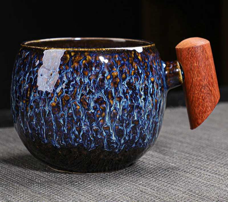 Copo De Café De Cerâmica De Cor Irregular Com Cabo De Madeira, Copo De Chá De Leite, Decoração De Mesa, Caneca Bebendo Do Vintage, Presente Home, Novo