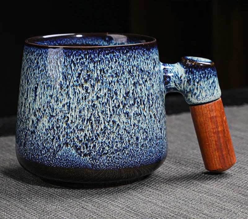 Copo De Café De Cerâmica De Cor Irregular Com Cabo De Madeira, Copo De Chá De Leite, Decoração De Mesa, Caneca Bebendo Do Vintage, Presente Home, Novo