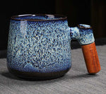 Copo De Café De Cerâmica De Cor Irregular Com Cabo De Madeira, Copo De Chá De Leite, Decoração De Mesa, Caneca Bebendo Do Vintage, Presente Home, Novo