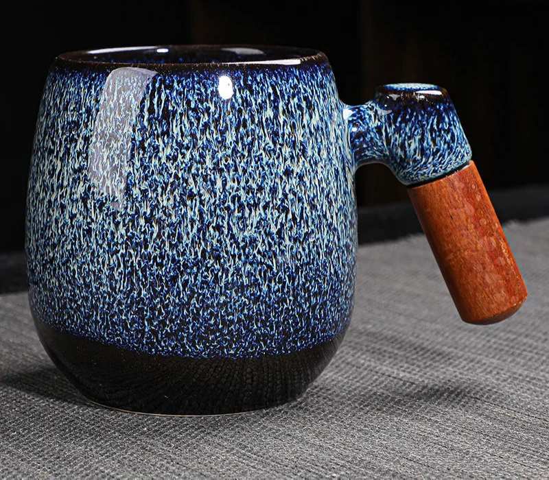 Copo De Café De Cerâmica De Cor Irregular Com Cabo De Madeira, Copo De Chá De Leite, Decoração De Mesa, Caneca Bebendo Do Vintage, Presente Home, Novo