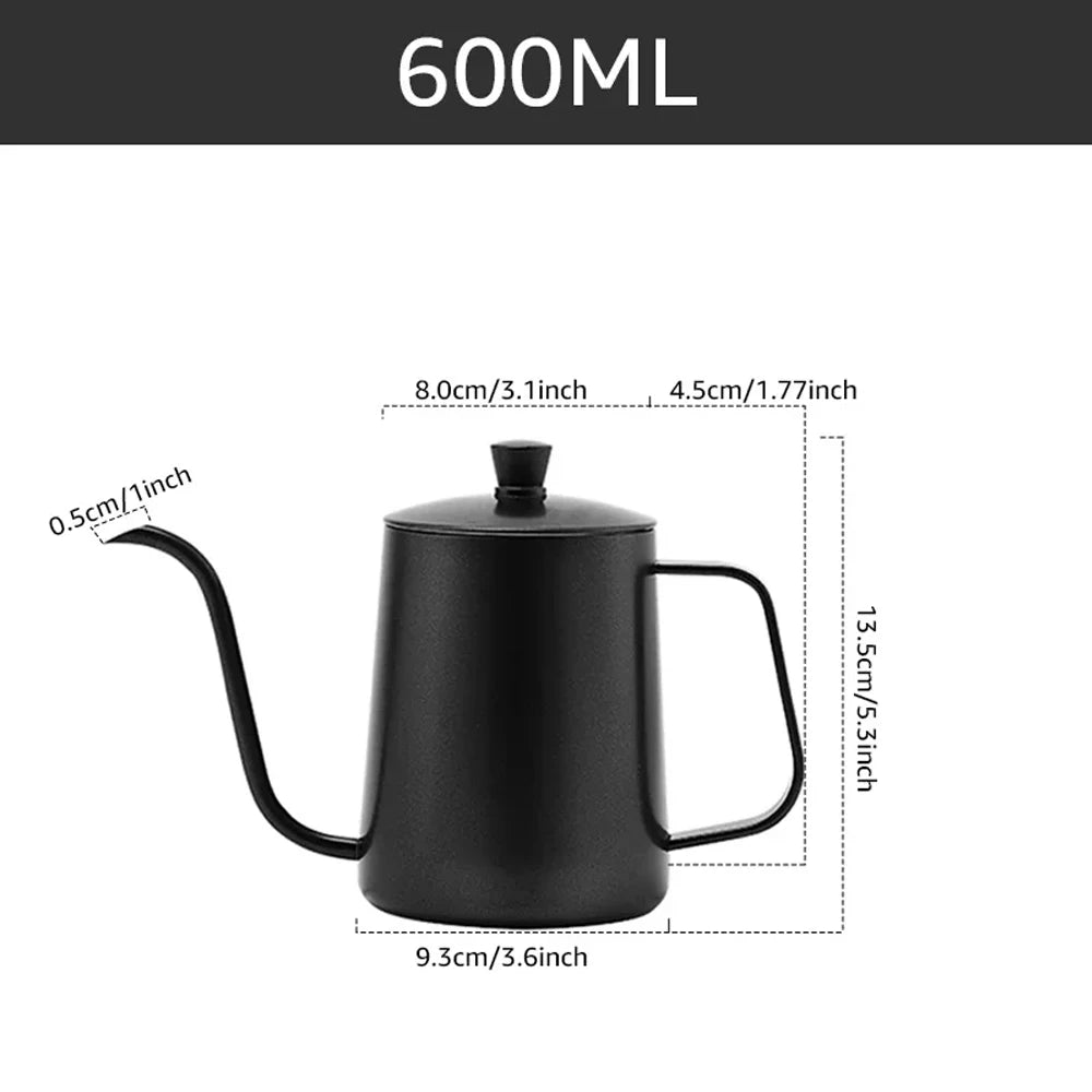 Chaleira Gooseneck em aço inoxidável, Pour Drip Pot, Bico Longo Estreito, Gotejador de Água, Chá e Café, 350 ml, 600ml