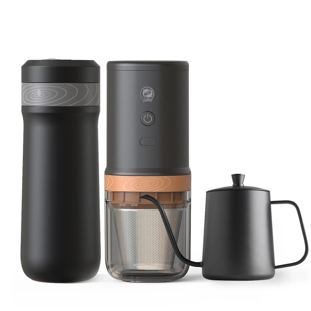 ICafilas-Conjunto de café elétrico fabricado à mão, Acessórios Barista, Moedor com garrafa térmica, Caneca para Camping ao ar livre, Viagem, 3Pcs