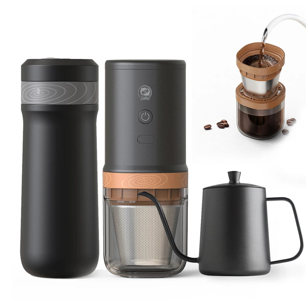 ICafilas-Conjunto de café elétrico fabricado à mão, Acessórios Barista, Moedor com garrafa térmica, Caneca para Camping ao ar livre, Viagem, 3Pcs