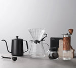 Pour Over Coffee Pot Set com caixa de presente, moedor de feijão, chaleira gotejamento de água quente, viagens ao ar livre, Wilderness Kit, 4-10Pcs
