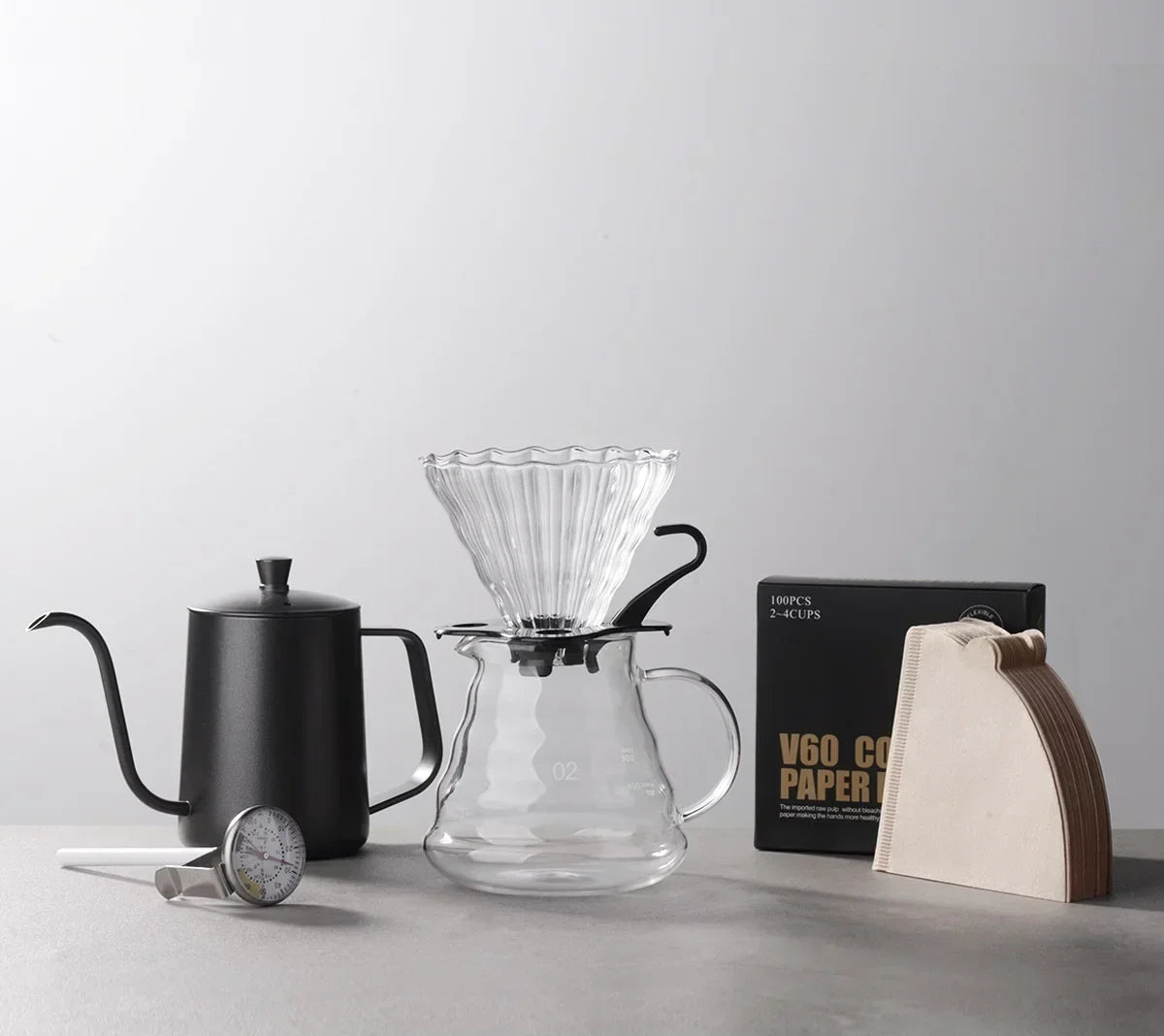 Pour Over Coffee Pot Set com caixa de presente, moedor de feijão, chaleira gotejamento de água quente, viagens ao ar livre, Wilderness Kit, 4-10Pcs