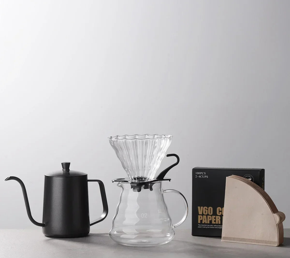 Pour Over Coffee Pot Set com caixa de presente, moedor de feijão, chaleira gotejamento de água quente, viagens ao ar livre, Wilderness Kit, 4-10Pcs