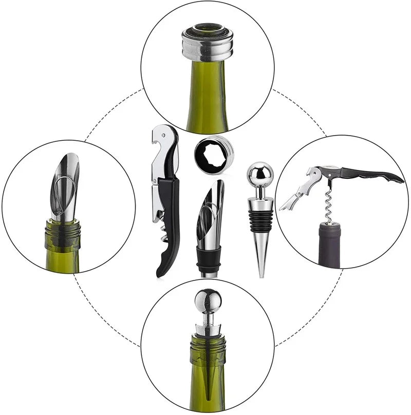 Vinho Aerador Pourer Set, 4 Peças Pressão Abridor De Garrafas, Vinho Despeje Bico, Rolhas Abridor De Garrafas, Rolha De Vinho